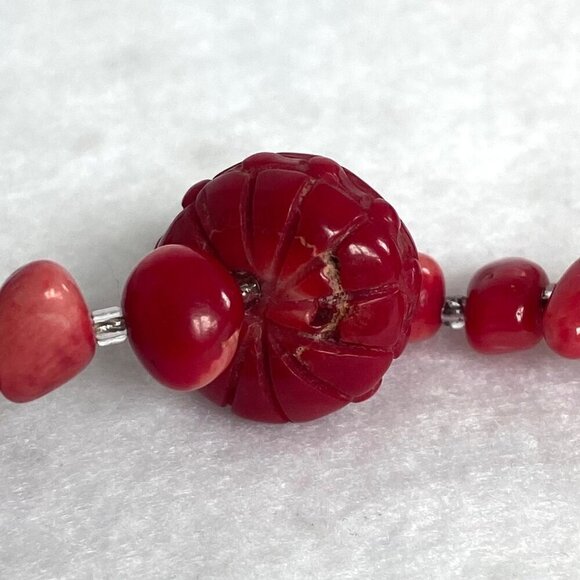 Signed Peyote Bird Sterling Silver 925 Beaded Red Red Coral Necklace 17" - 19" - Picture 6 of 16